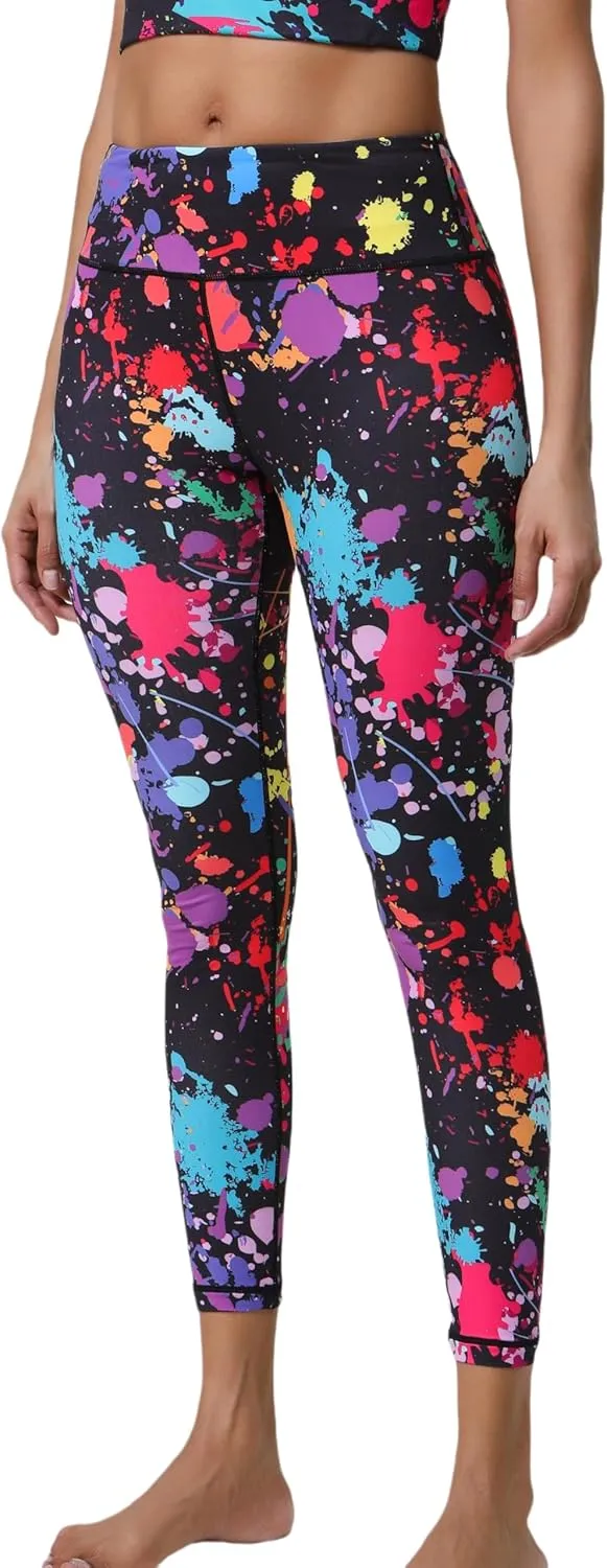 Hupplle 80s Leggings for Women 90s Neon Pants for Party High Waisted Buttery Soft Stretchy Yoga Workout Dance Tights