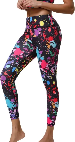 Hupplle 80s Leggings for Women 90s Neon Pants for Party High Waisted Buttery Soft Stretchy Yoga Workout Dance Tights