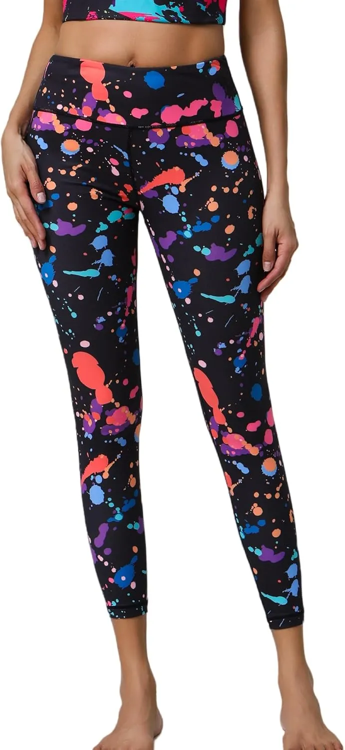 Hupplle 80s Leggings for Women 90s Neon Pants for Party High Waisted Buttery Soft Stretchy Yoga Workout Dance Tights