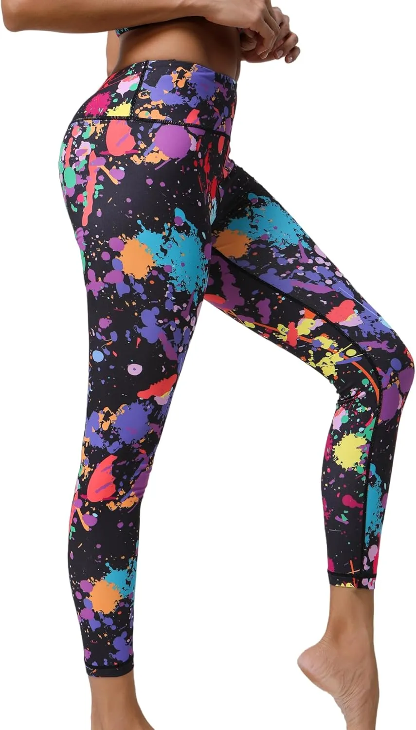 Hupplle 80s Leggings for Women 90s Neon Pants for Party High Waisted Buttery Soft Stretchy Yoga Workout Dance Tights