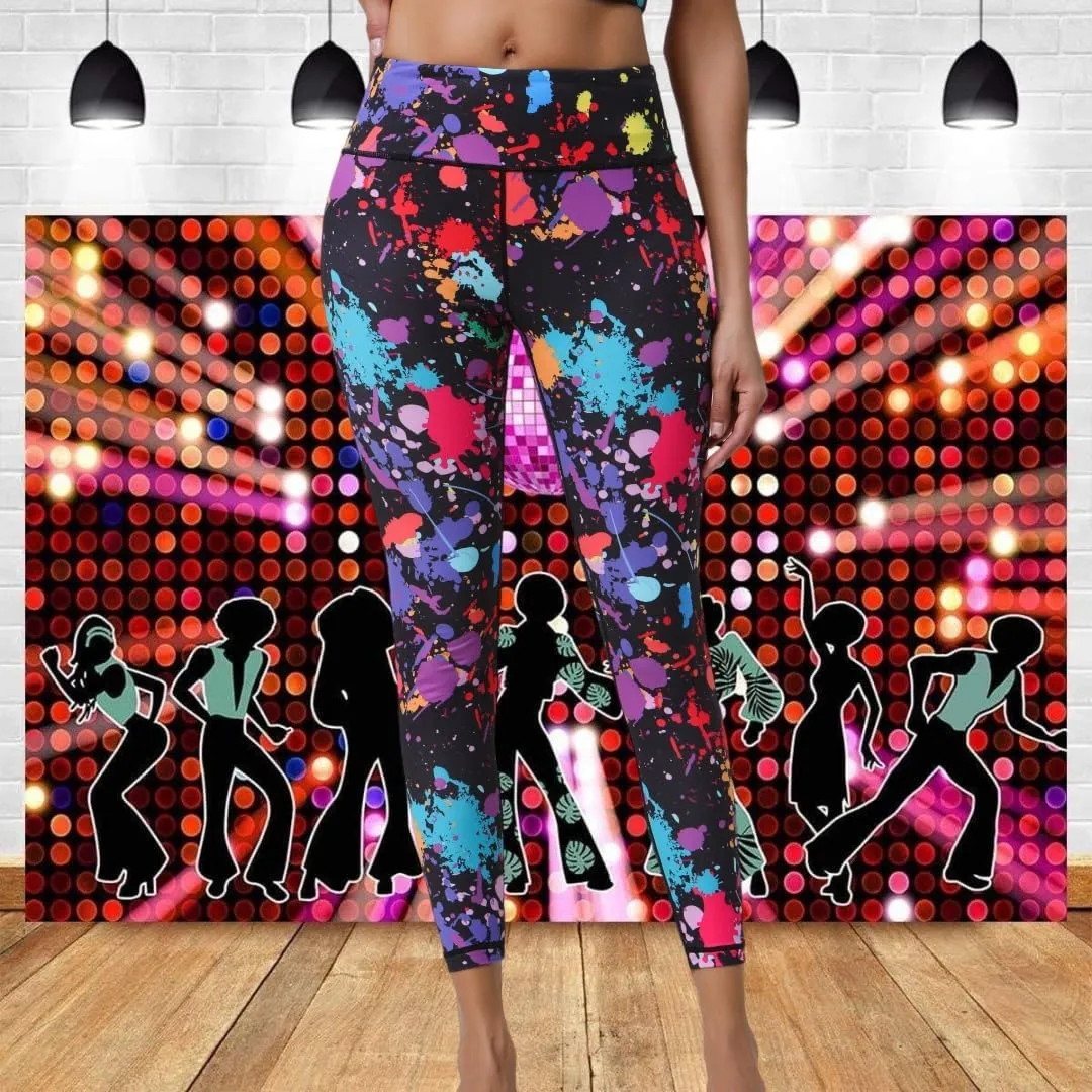 Hupplle 80s Leggings for Women 90s Neon Pants for Party High Waisted Buttery Soft Stretchy Yoga Workout Dance Tights
