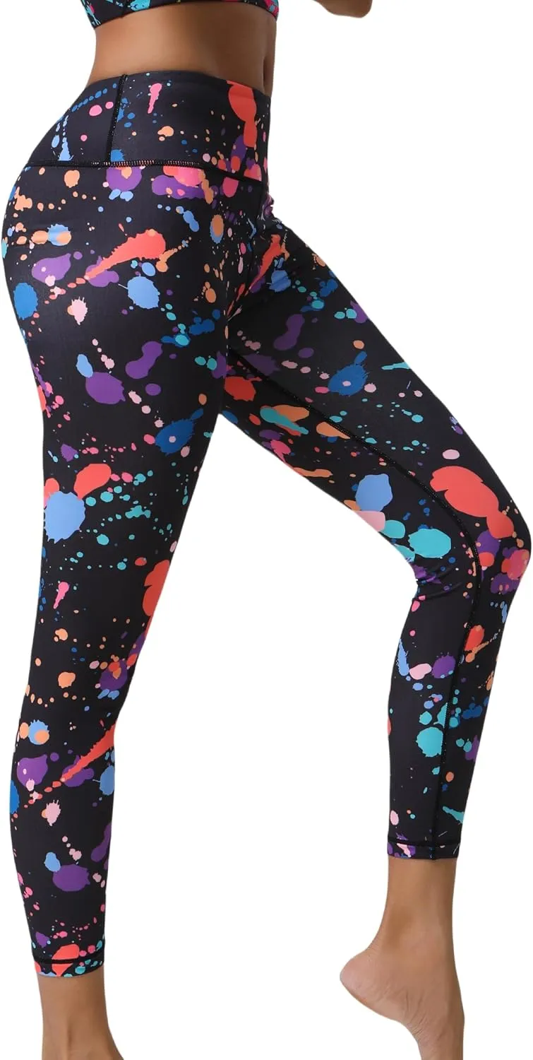 Hupplle 80s Leggings for Women 90s Neon Pants for Party High Waisted Buttery Soft Stretchy Yoga Workout Dance Tights