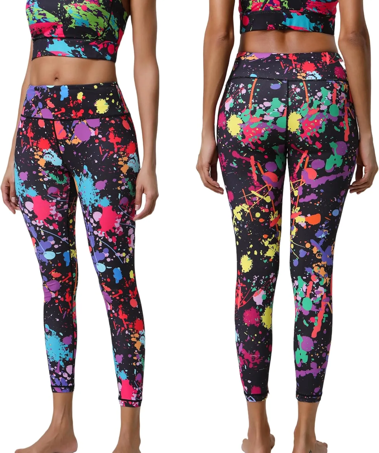 Hupplle 80s Leggings for Women 90s Neon Pants for Party High Waisted Buttery Soft Stretchy Yoga Workout Dance Tights