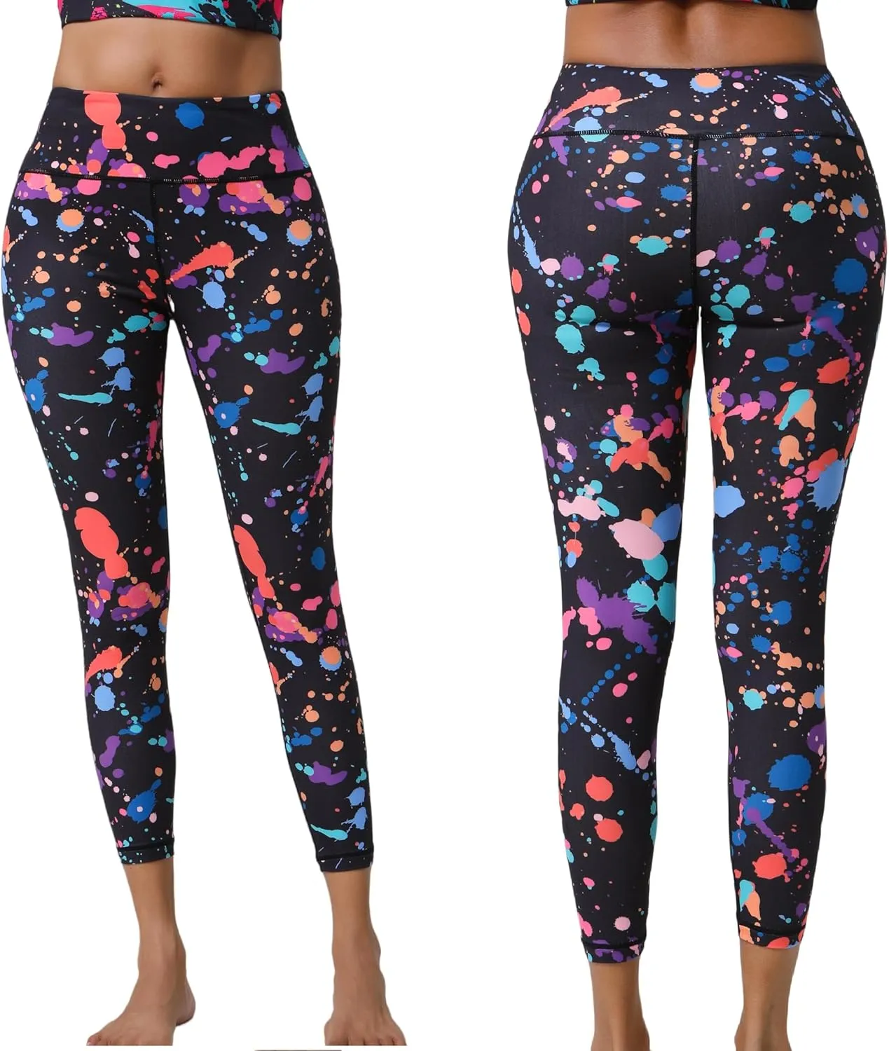 Hupplle 80s Leggings for Women 90s Neon Pants for Party High Waisted Buttery Soft Stretchy Yoga Workout Dance Tights