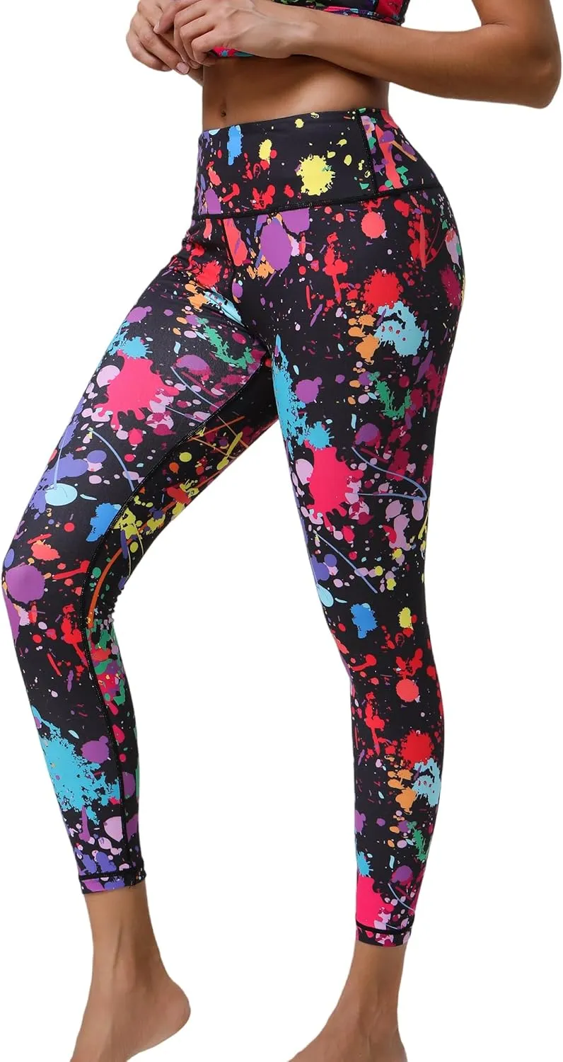 Hupplle 80s Leggings for Women 90s Neon Pants for Party High Waisted Buttery Soft Stretchy Yoga Workout Dance Tights