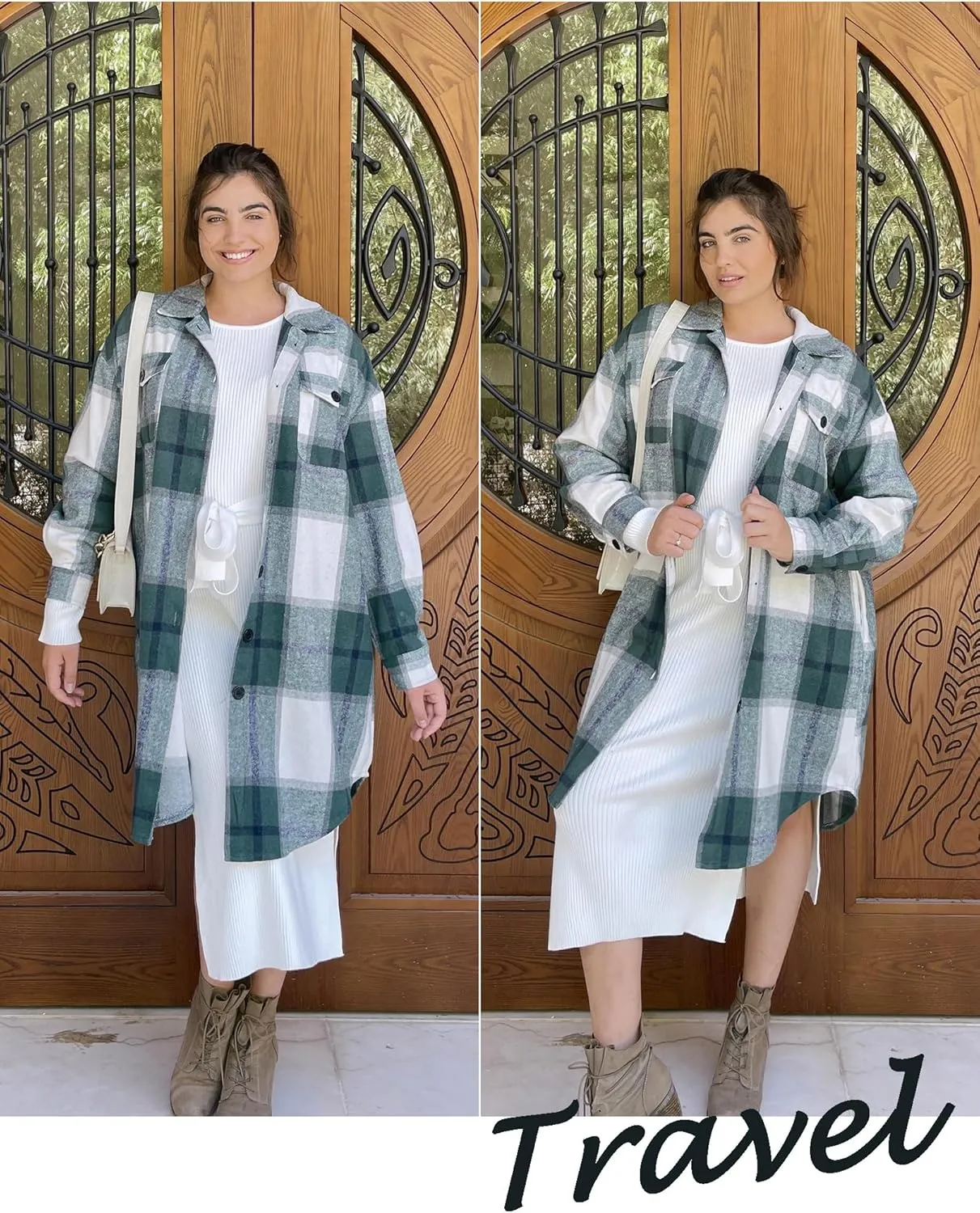 IN'VOLAND Womens Plus Size Flannel Plaid Shirts Long Sleeve Lounge Lapel Boyfriend Button Down Tartan Long Jacket Coats
