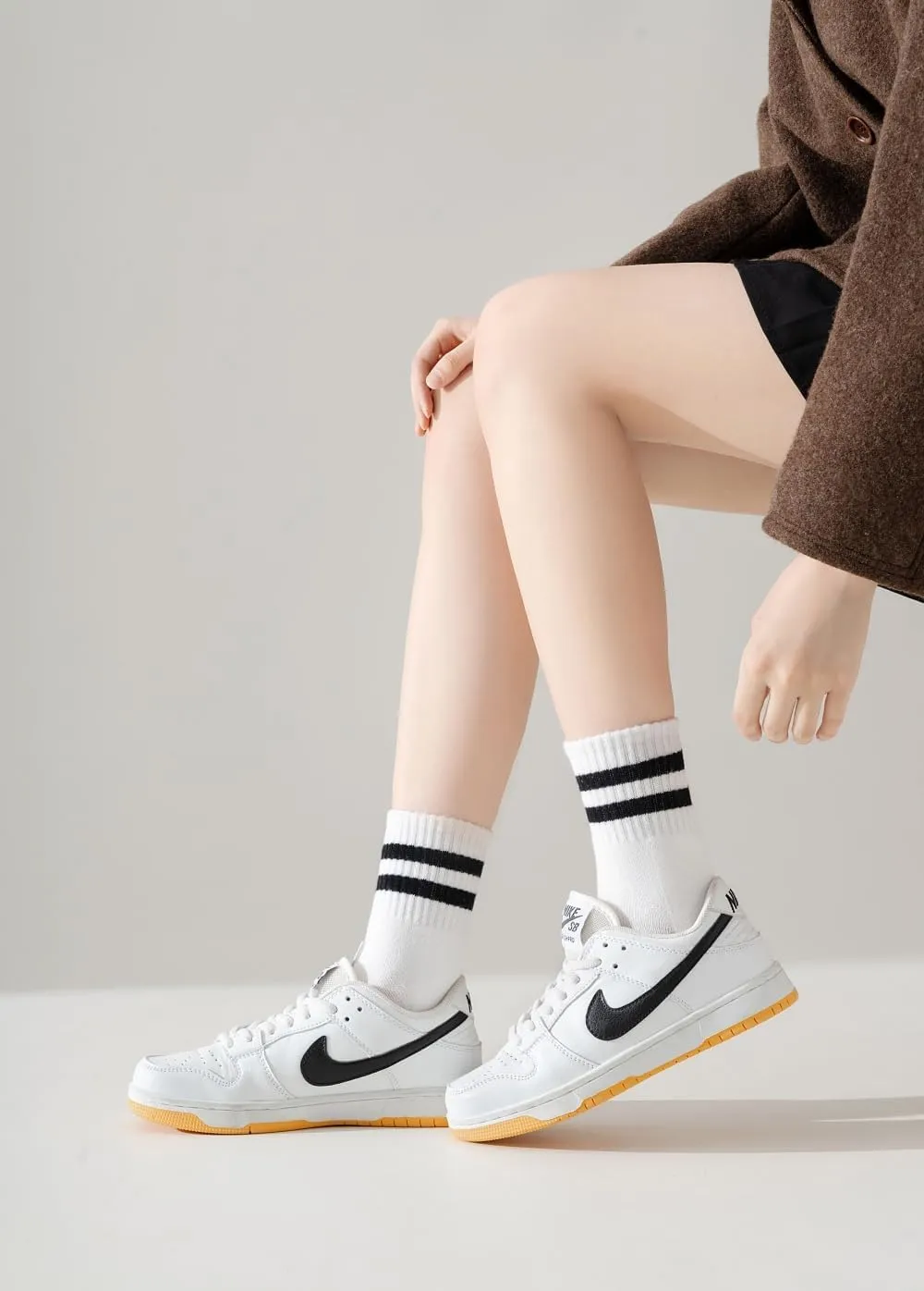 Irisbear Womens Crew Socks Cushioned Cotton Striped Quarter Socks Vintage Retro Running Socks 6 Pairs
