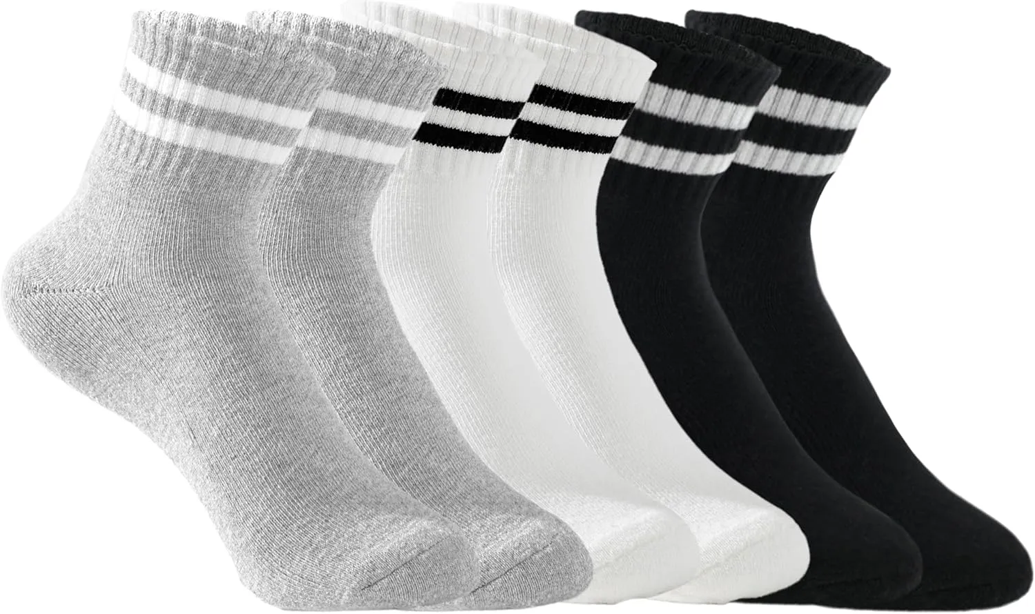 Irisbear Womens Crew Socks Cushioned Cotton Striped Quarter Socks Vintage Retro Running Socks 6 Pairs