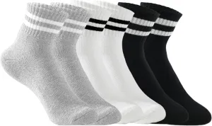 Irisbear Womens Crew Socks Cushioned Cotton Striped Quarter Socks Vintage Retro Running Socks 6 Pairs