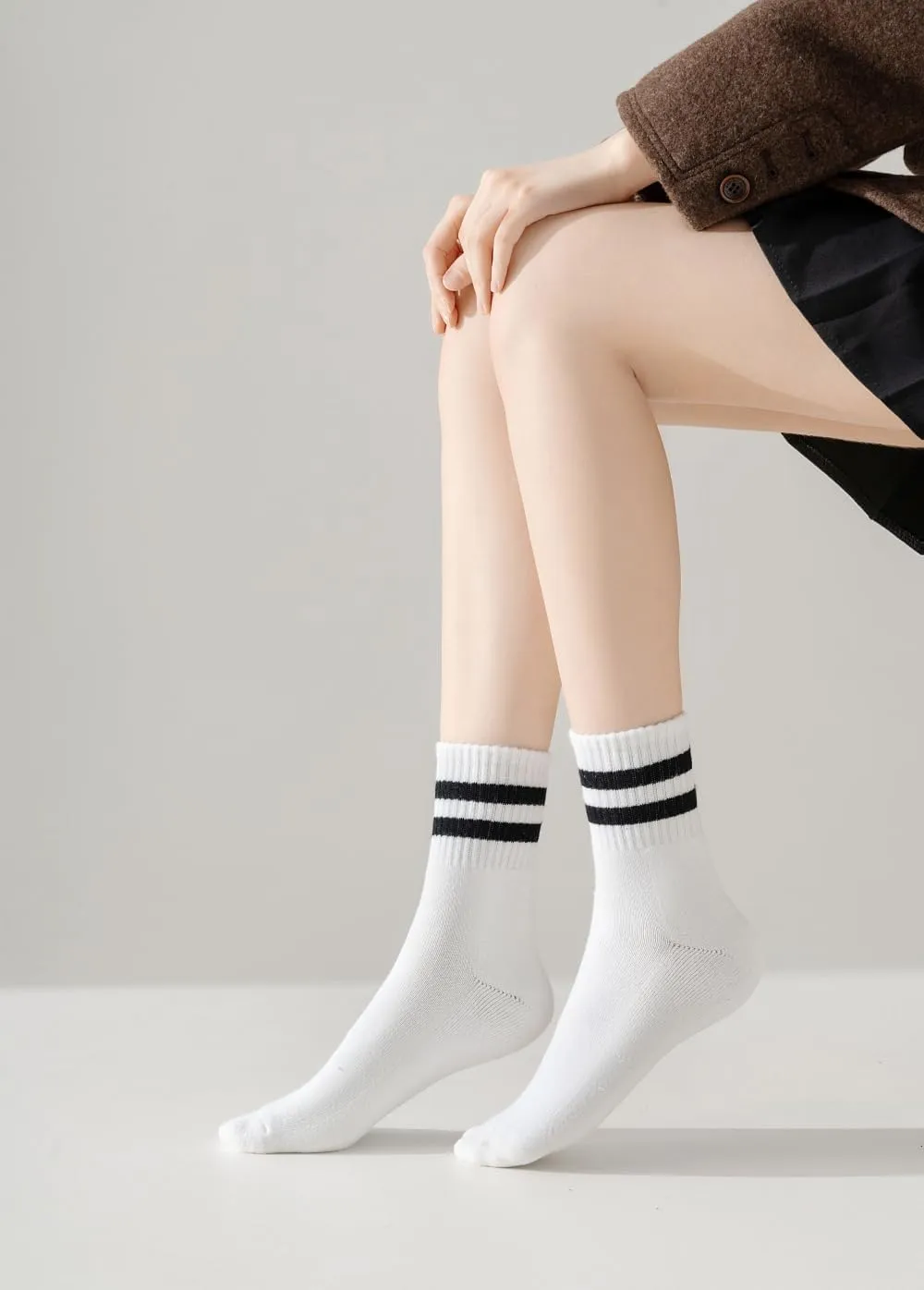 Irisbear Womens Crew Socks Cushioned Cotton Striped Quarter Socks Vintage Retro Running Socks 6 Pairs