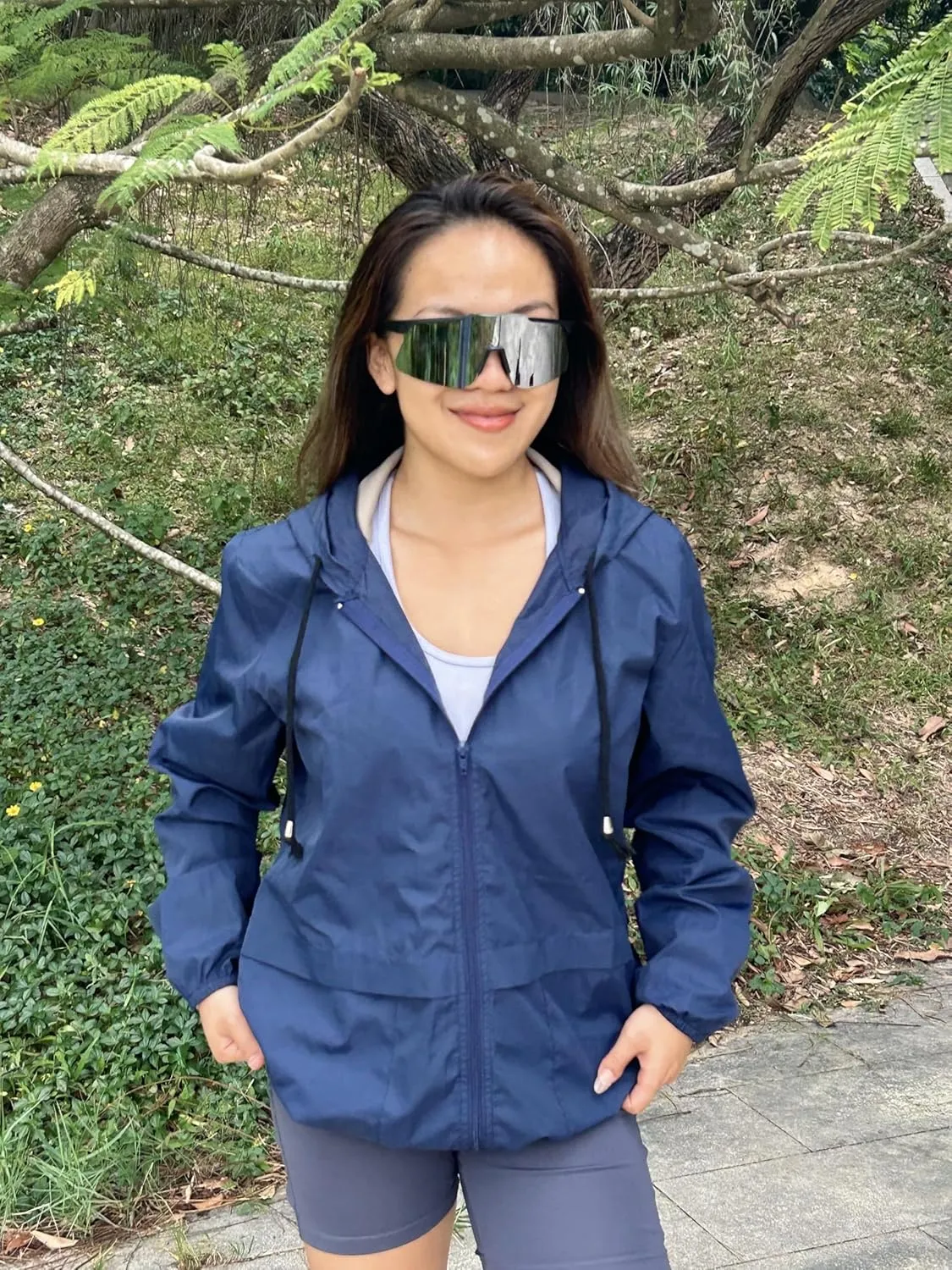 JTANIB Women's Raincoat Waterproof Windbreaker Hooded Lightweight Packable Rain Jacket with Back Zipper Coats S-XXL