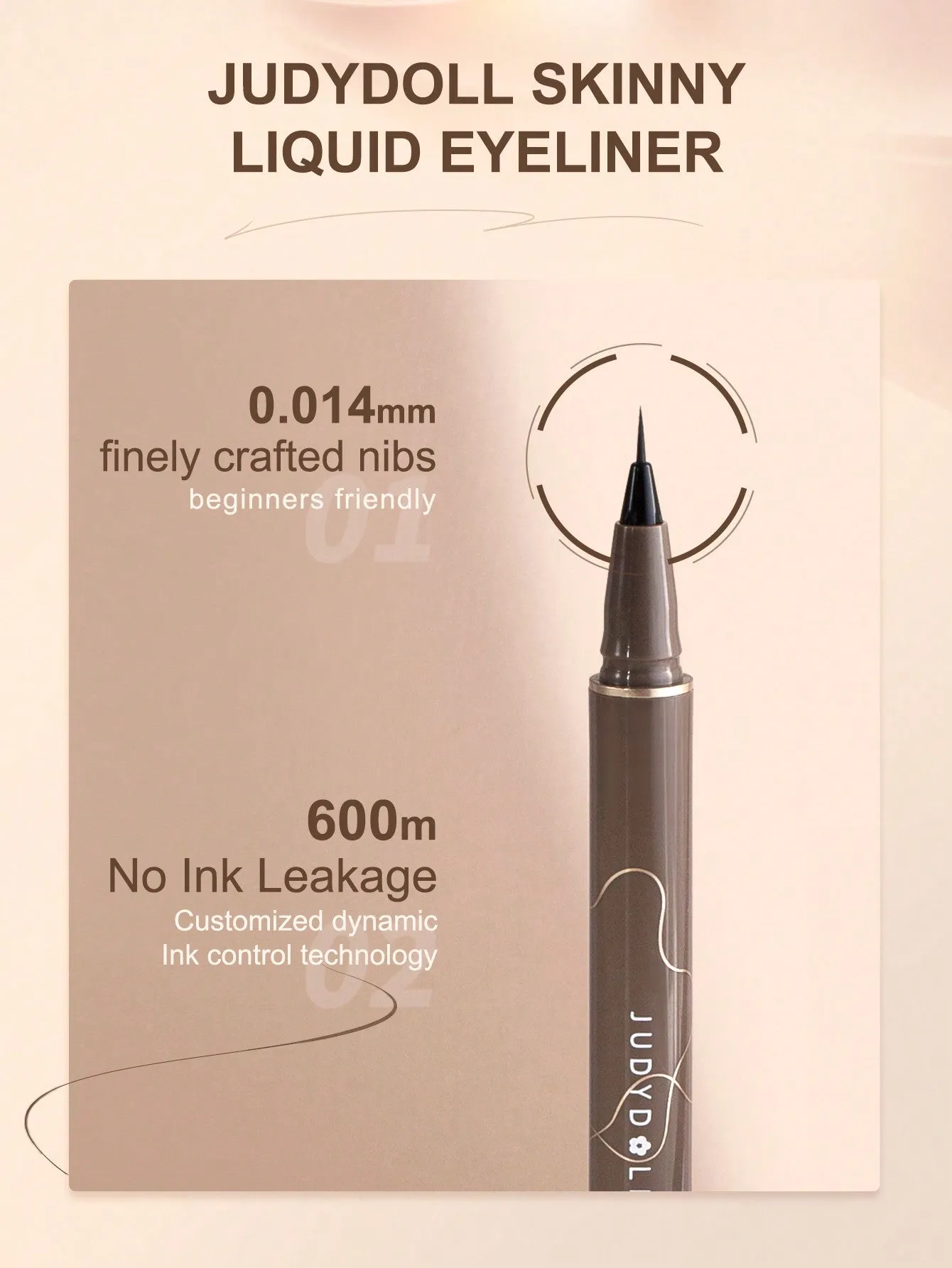 JUDYDOLL JUDYDOLL Slim Liquid Eyeliner 400mg, Brown, Ultra-Fine, Quick-Drying, Waterproof And Smudge-Proof Pen