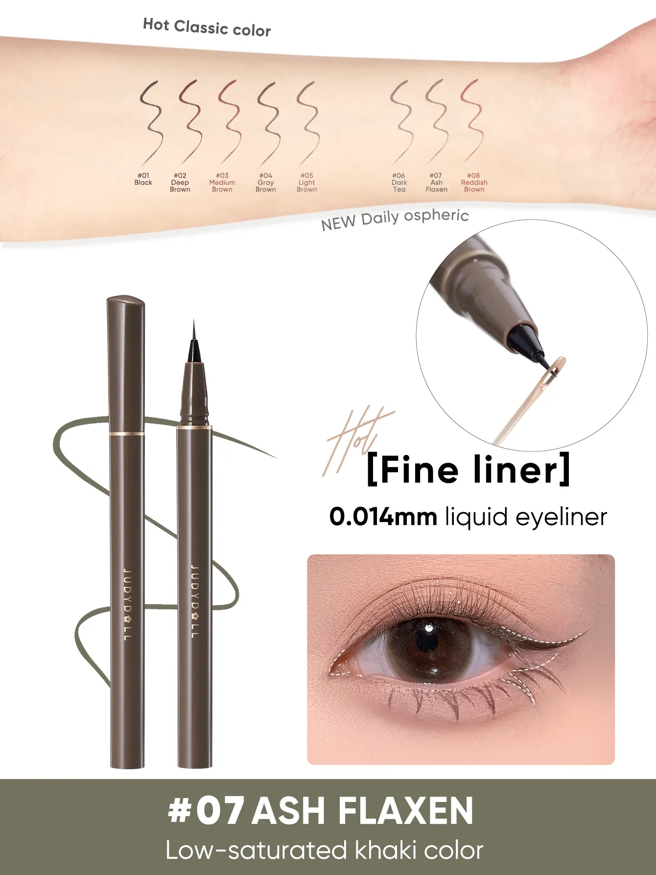 JUDYDOLL JUDYDOLL Slim Liquid Eyeliner 400mg, Brown, Ultra-Fine, Quick-Drying, Waterproof And Smudge-Proof Pen