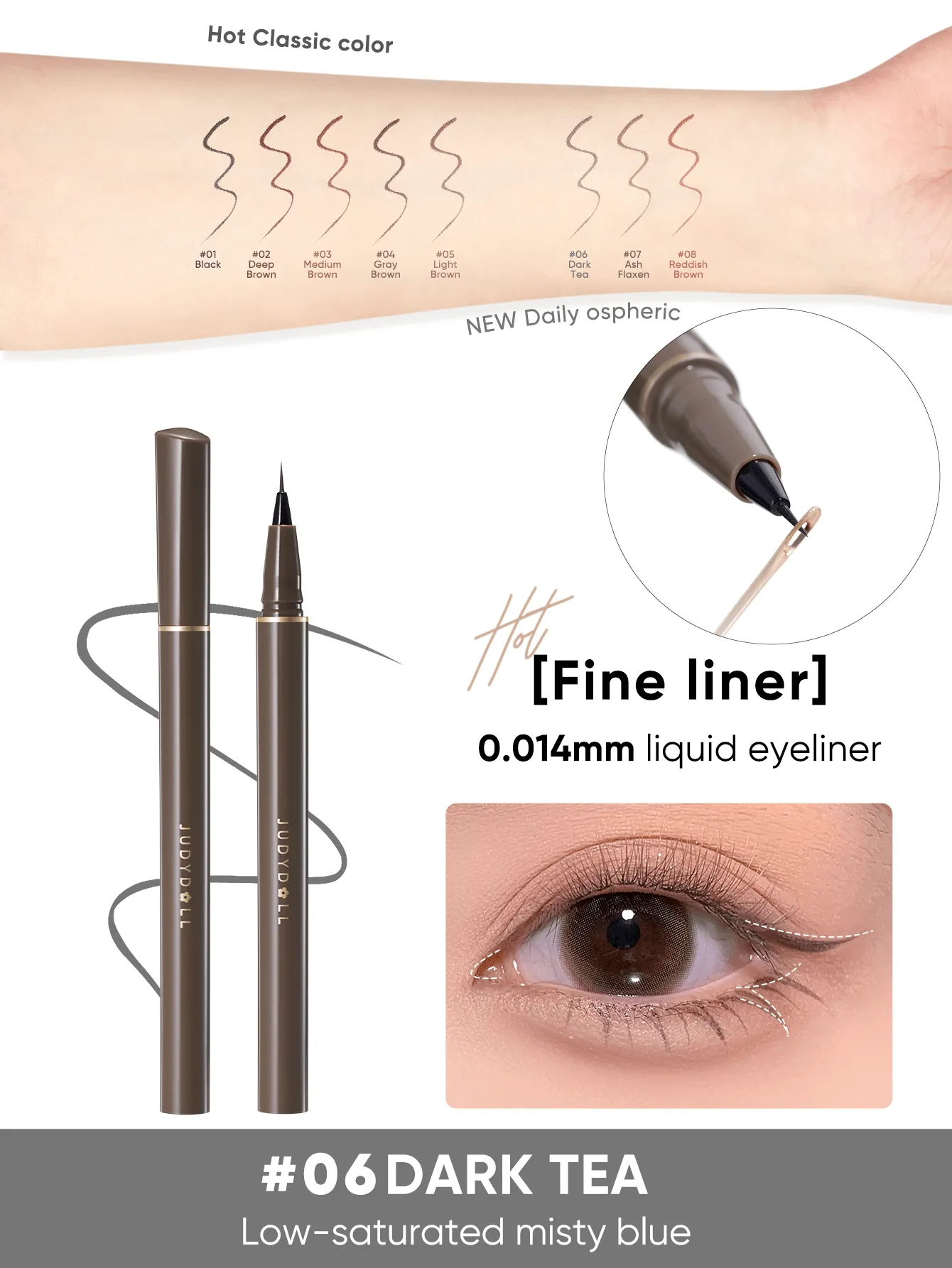 JUDYDOLL JUDYDOLL Slim Liquid Eyeliner 400mg, Brown, Ultra-Fine, Quick-Drying, Waterproof And Smudge-Proof Pen