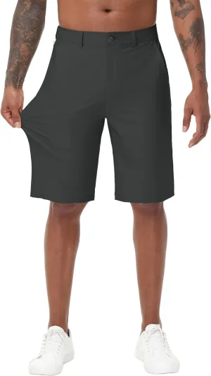 JWM Men's 11" Golf Shorts - Stretch Lightweight Hybrid Casual Dress Work Long Short with Zipper Pocket Flat Front Quick Dry