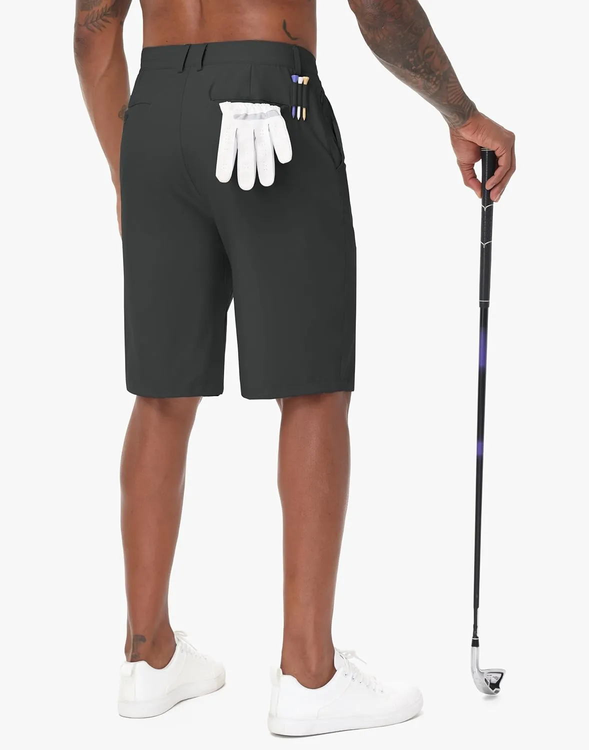 JWM Men's 11" Golf Shorts - Stretch Lightweight Hybrid Casual Dress Work Long Short with Zipper Pocket Flat Front Quick Dry