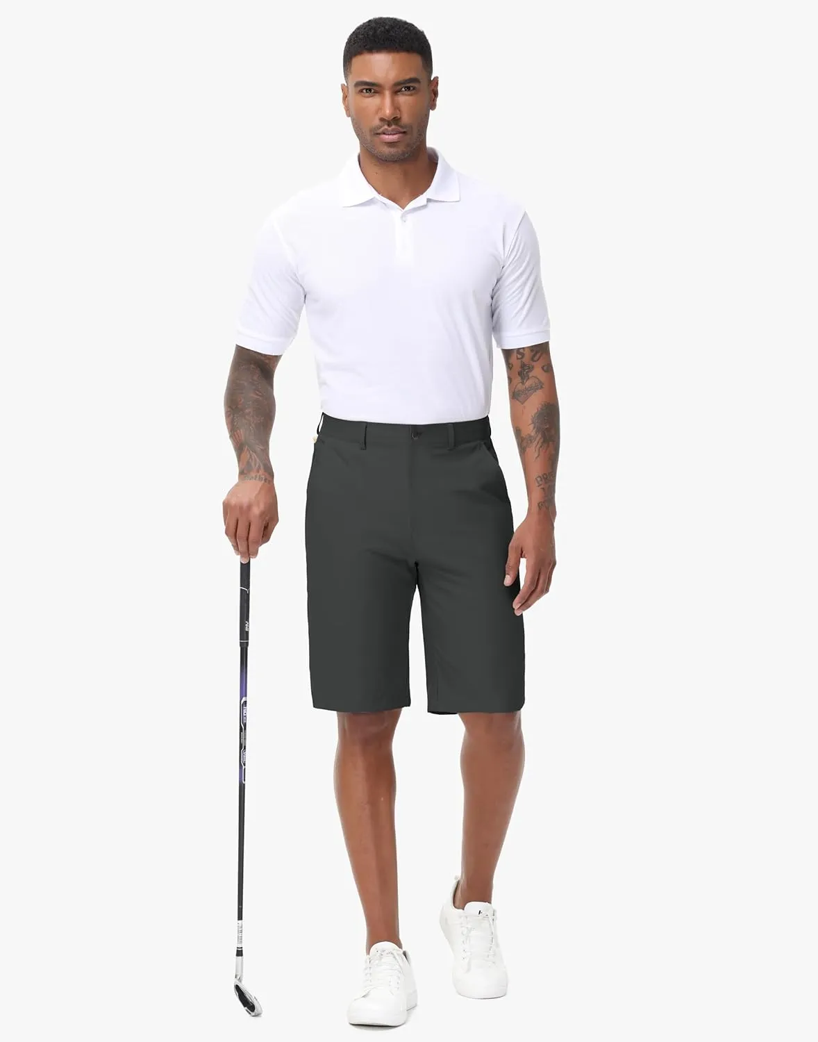 JWM Men's 11" Golf Shorts - Stretch Lightweight Hybrid Casual Dress Work Long Short with Zipper Pocket Flat Front Quick Dry