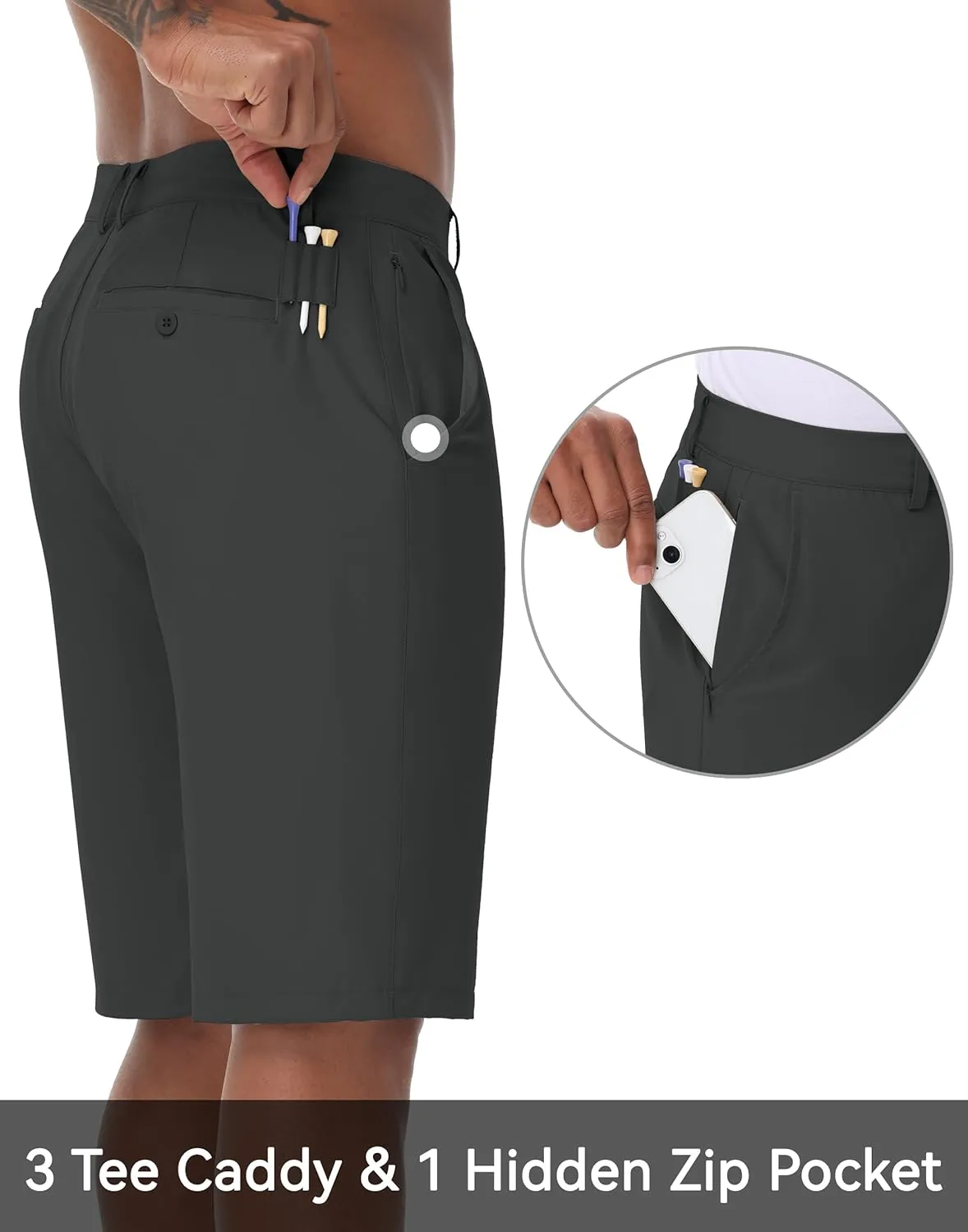 JWM Men's 11" Golf Shorts - Stretch Lightweight Hybrid Casual Dress Work Long Short with Zipper Pocket Flat Front Quick Dry