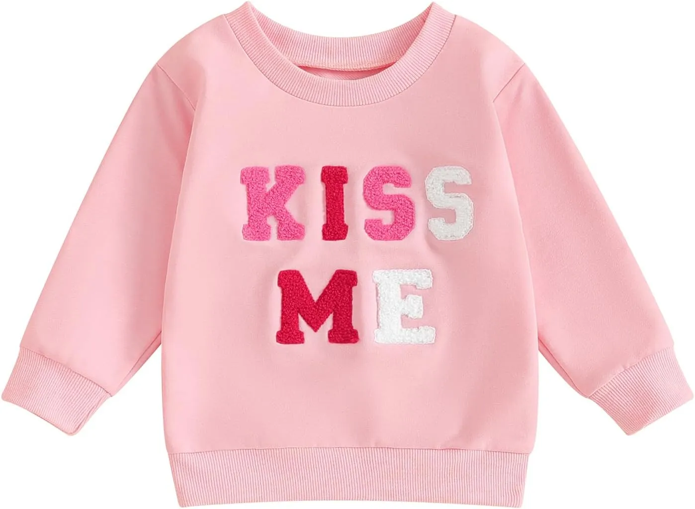 Kayotuas Toddler Girl Valentines Shirt Fuzzy Embroidered Letters Heart Sweatshirt Long Sleeve Crewneck Pullover Sweater Tops