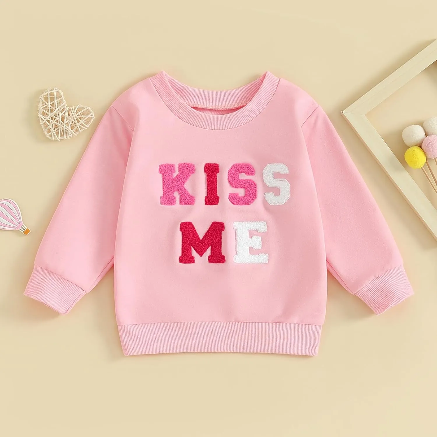Kayotuas Toddler Girl Valentines Shirt Fuzzy Embroidered Letters Heart Sweatshirt Long Sleeve Crewneck Pullover Sweater Tops