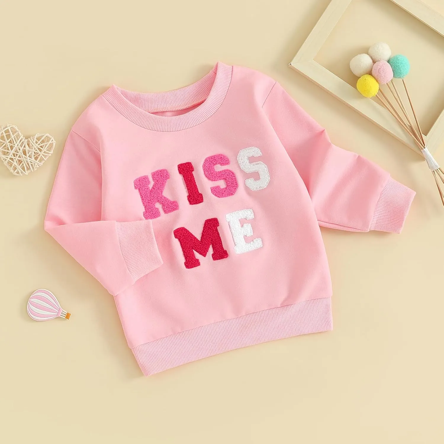Kayotuas Toddler Girl Valentines Shirt Fuzzy Embroidered Letters Heart Sweatshirt Long Sleeve Crewneck Pullover Sweater Tops