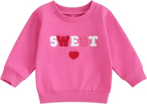 Kayotuas Toddler Girl Valentines Shirt Fuzzy Embroidered Letters Heart Sweatshirt Long Sleeve Crewneck Pullover Sweater Tops