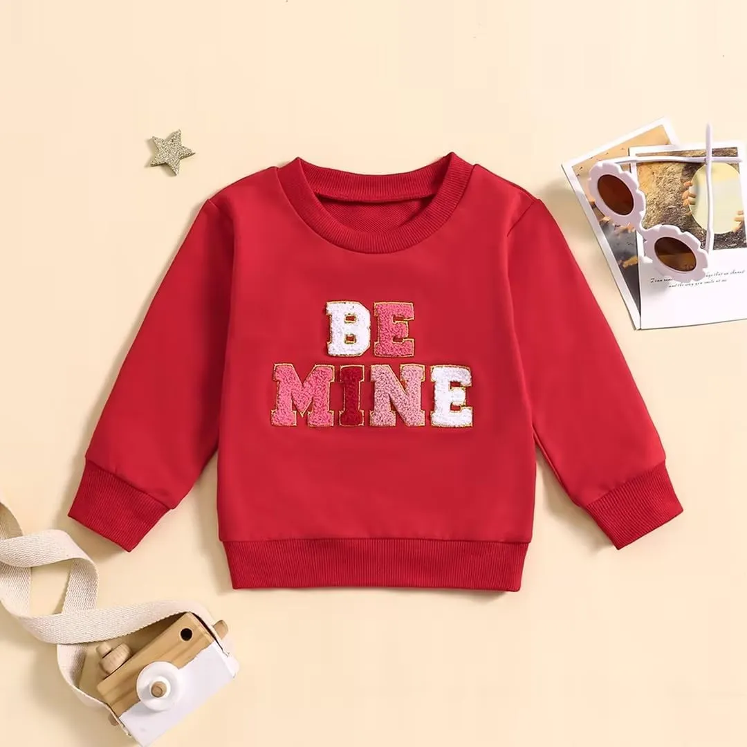 Kayotuas Toddler Girl Valentines Shirt Fuzzy Embroidered Letters Heart Sweatshirt Long Sleeve Crewneck Pullover Sweater Tops