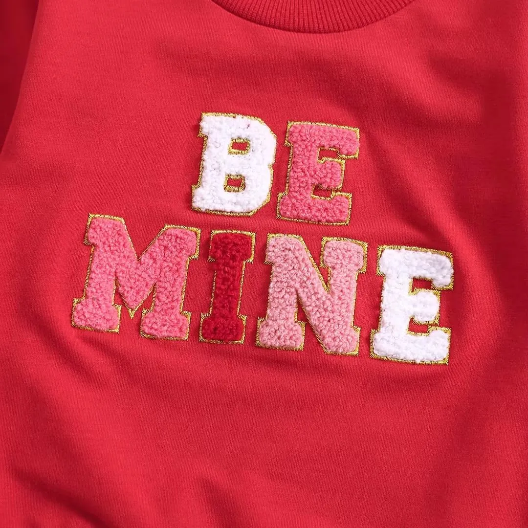 Kayotuas Toddler Girl Valentines Shirt Fuzzy Embroidered Letters Heart Sweatshirt Long Sleeve Crewneck Pullover Sweater Tops