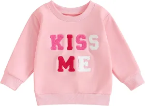 Kayotuas Toddler Girl Valentines Shirt Fuzzy Embroidered Letters Heart Sweatshirt Long Sleeve Crewneck Pullover Sweater Tops