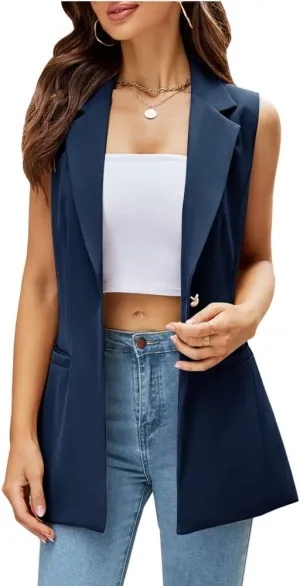 Kedera Women's Sleeveless Vest Blazer Fully Lined Spring Casual Open Front Work Office Tops Jacket Pockets