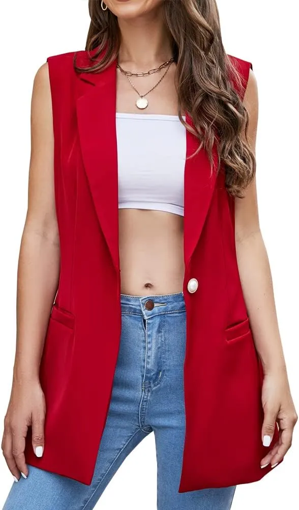 Kedera Women's Sleeveless Vest Blazer Fully Lined Spring Casual Open Front Work Office Tops Jacket Pockets