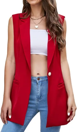 Kedera Women's Sleeveless Vest Blazer Fully Lined Spring Casual Open Front Work Office Tops Jacket Pockets