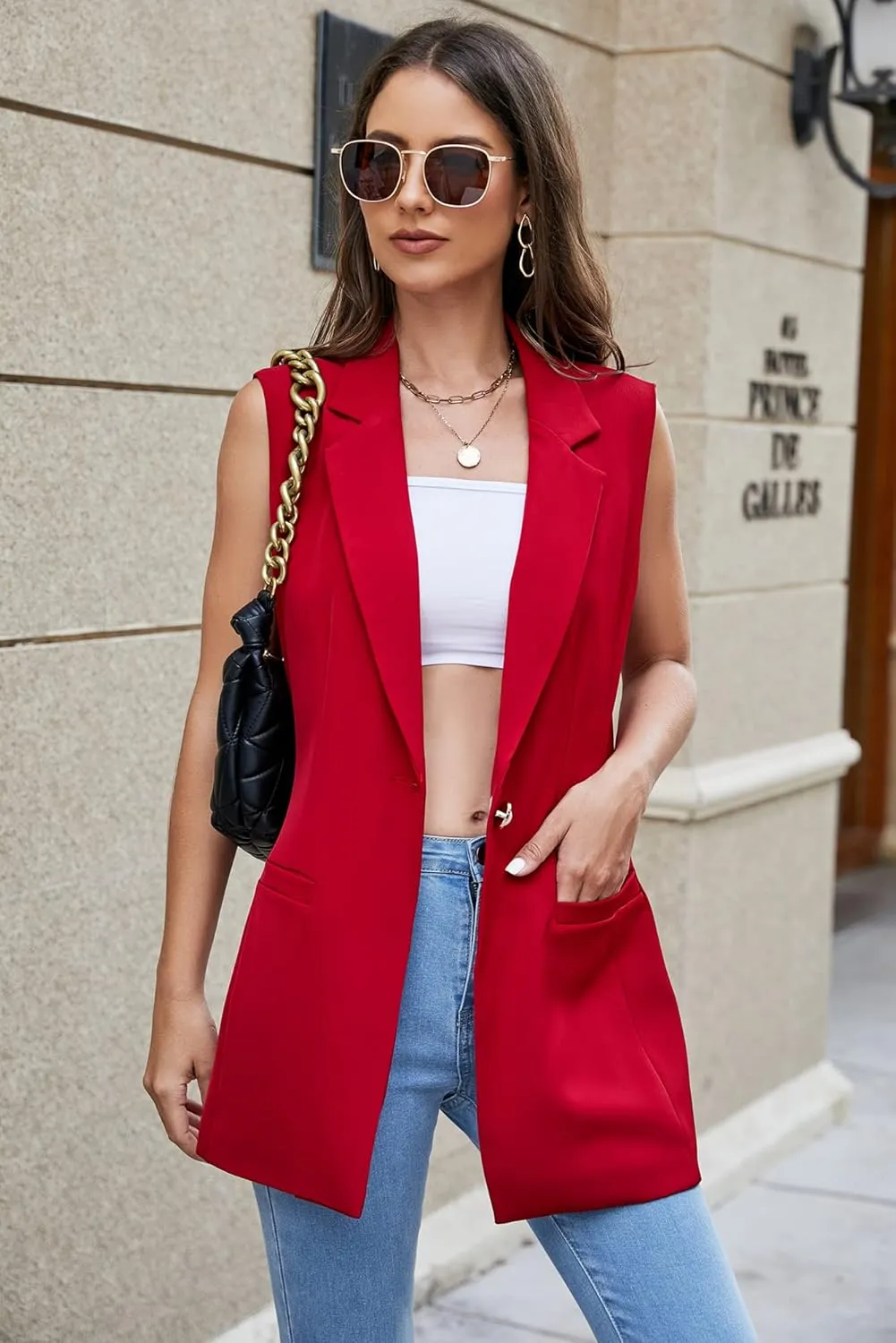 Kedera Women's Sleeveless Vest Blazer Fully Lined Spring Casual Open Front Work Office Tops Jacket Pockets