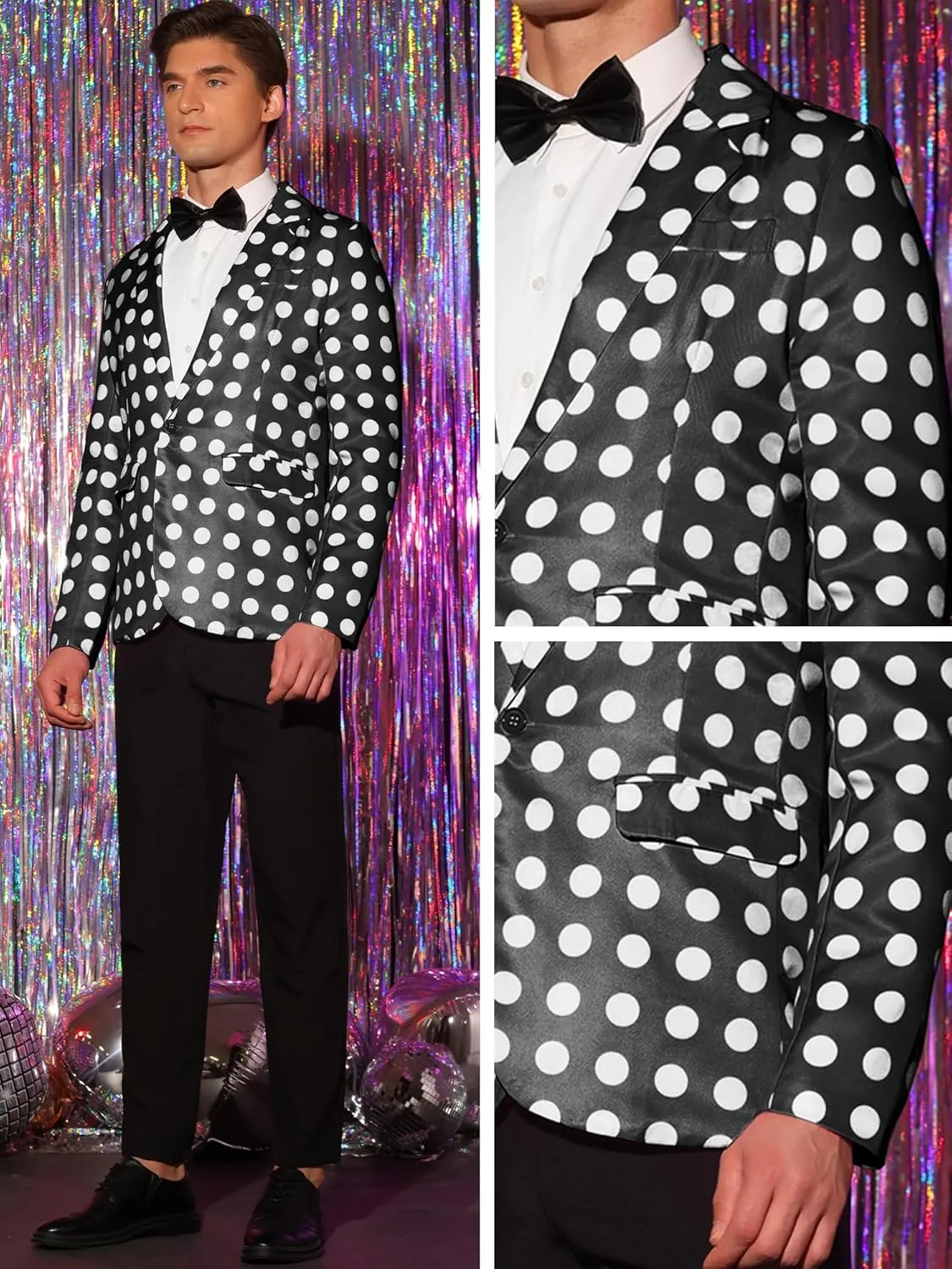 Lars Amadeus Blazers for Men's Polka Dots Blazer Notch Lapel One Button Polka Dots Pattern Sports Coat