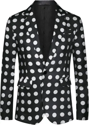 Lars Amadeus Blazers for Men's Polka Dots Blazer Notch Lapel One Button Polka Dots Pattern Sports Coat