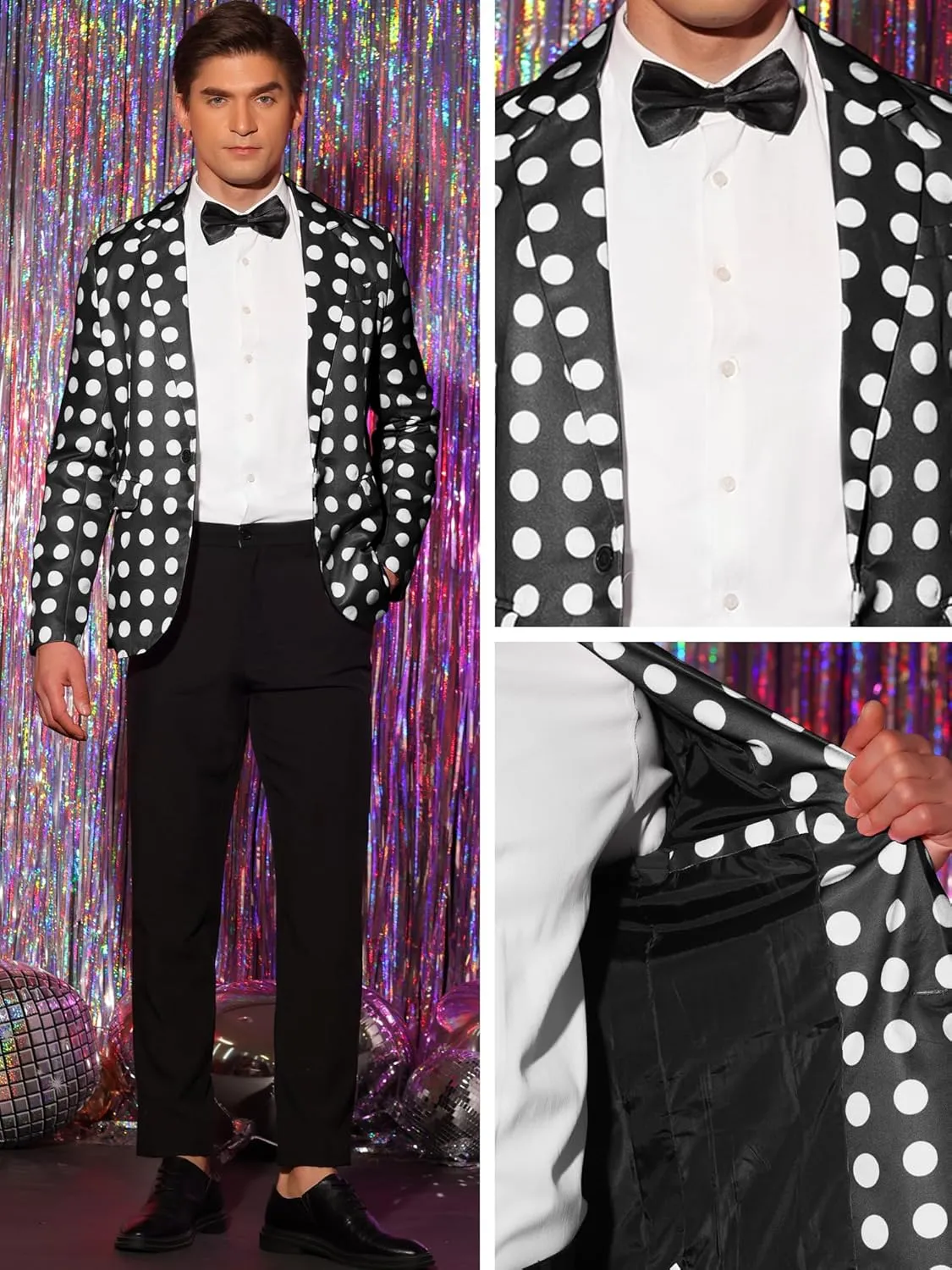 Lars Amadeus Blazers for Men's Polka Dots Blazer Notch Lapel One Button Polka Dots Pattern Sports Coat