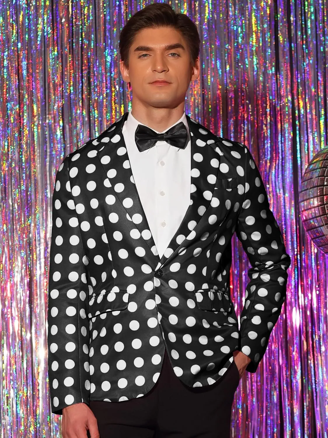 Lars Amadeus Blazers for Men's Polka Dots Blazer Notch Lapel One Button Polka Dots Pattern Sports Coat