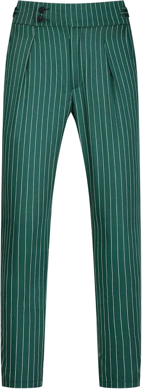 Lars Amadeus Striped Tapered Pants for Men's Pleated Front Formal Dress Pants