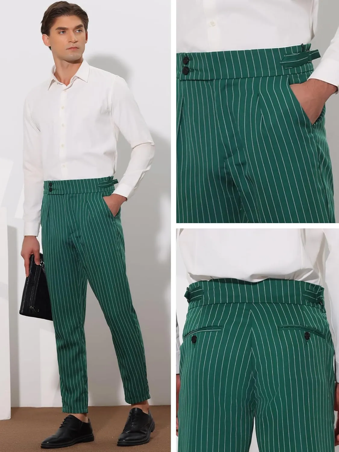 Lars Amadeus Striped Tapered Pants for Men's Pleated Front Formal Dress Pants