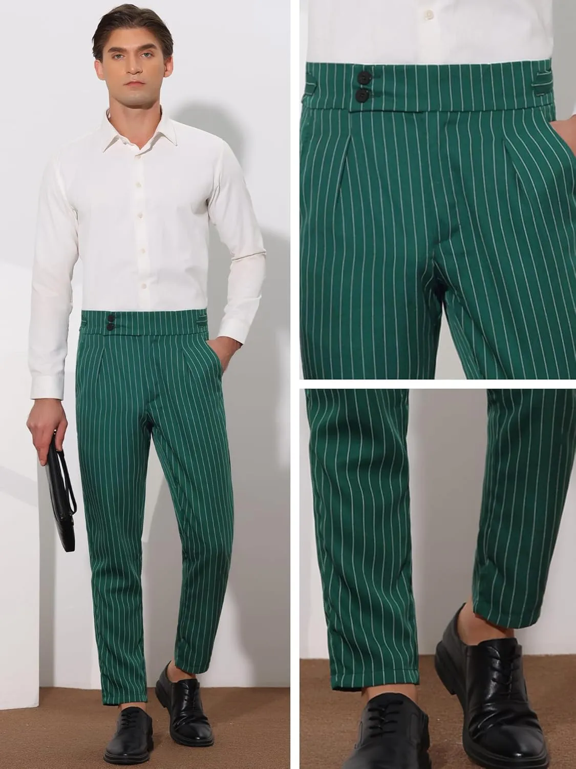 Lars Amadeus Striped Tapered Pants for Men's Pleated Front Formal Dress Pants