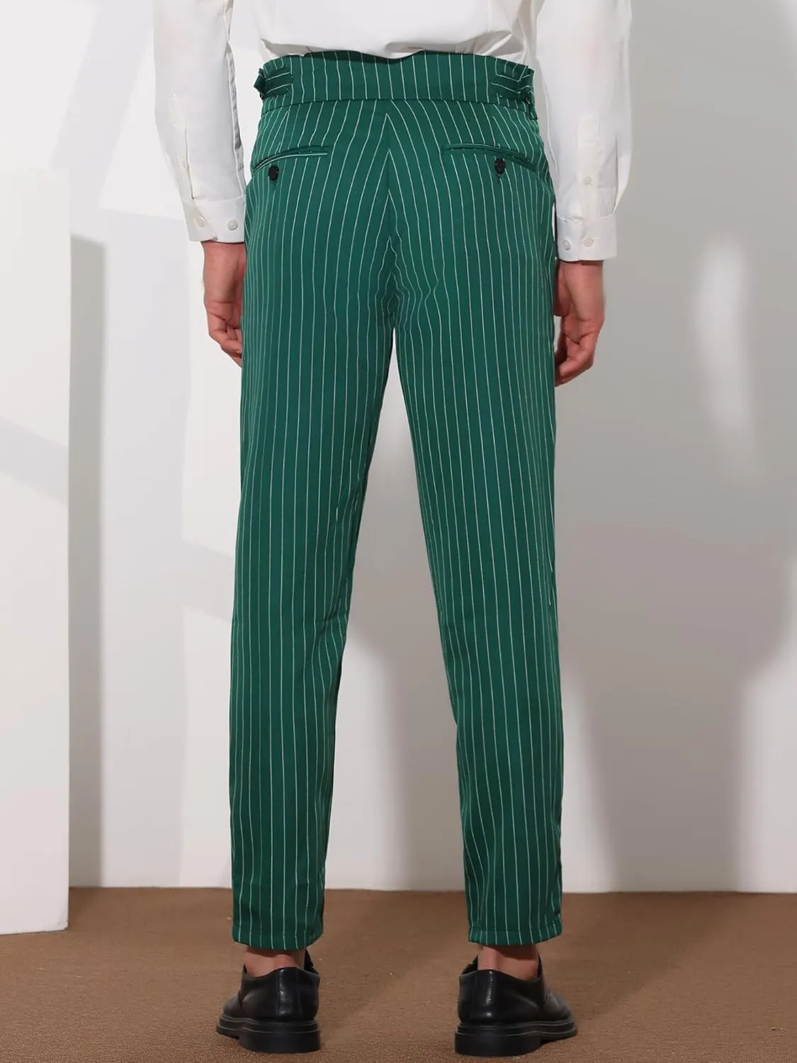 Lars Amadeus Striped Tapered Pants for Men's Pleated Front Formal Dress Pants