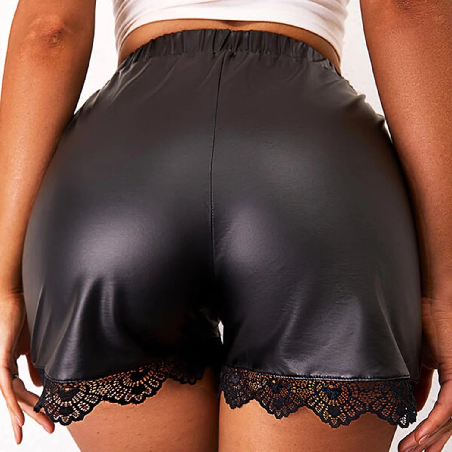 Leather Shorts for Women Bottom Lace High Waisted Elastic Waist Skorts Casual Straight Leg Comfort Lightweight Outfits