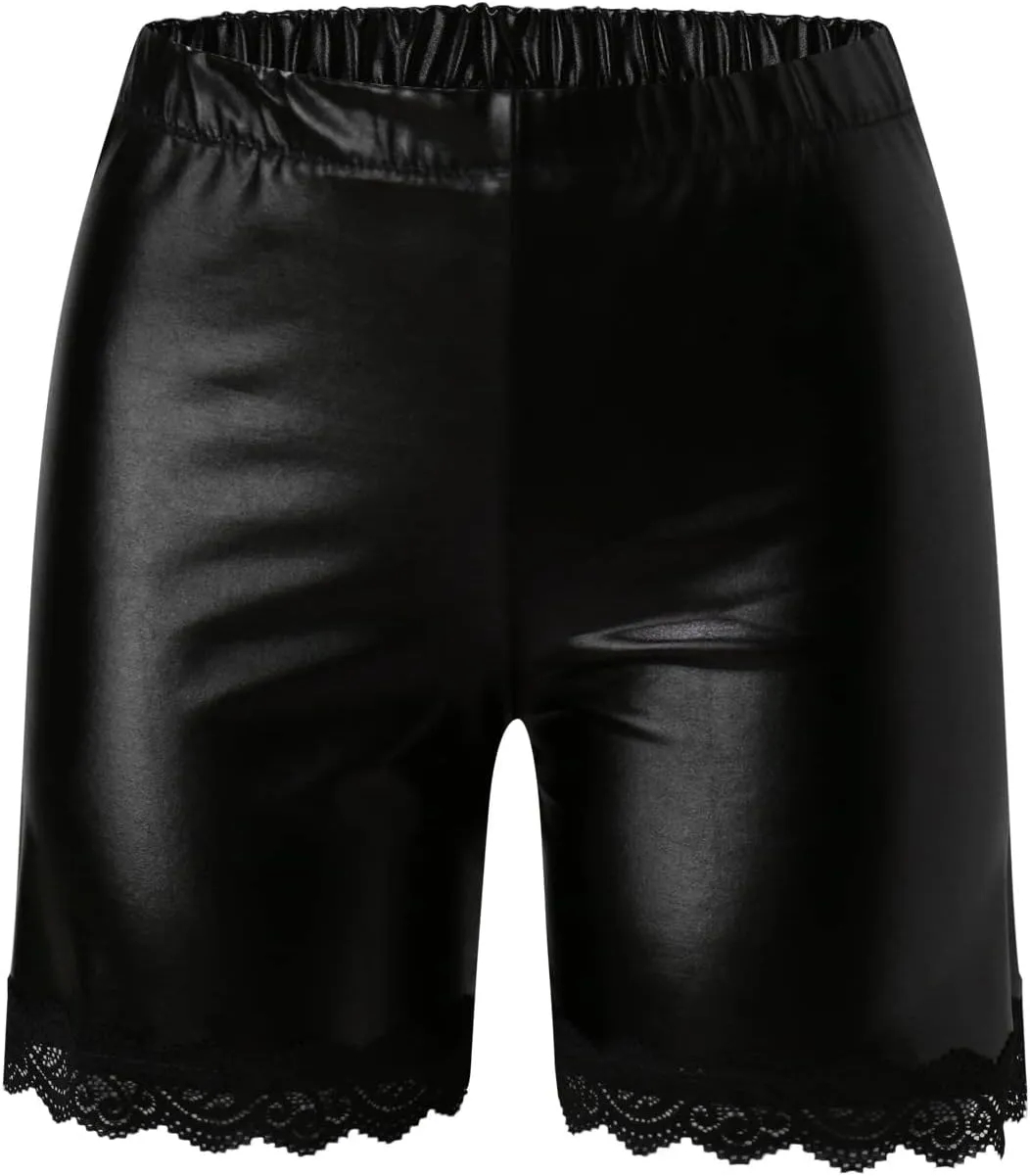 Leather Shorts for Women Bottom Lace High Waisted Elastic Waist Skorts Casual Straight Leg Comfort Lightweight Outfits
