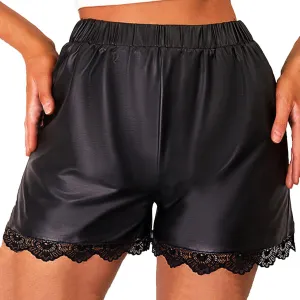 Leather Shorts for Women Bottom Lace High Waisted Elastic Waist Skorts Casual Straight Leg Comfort Lightweight Outfits