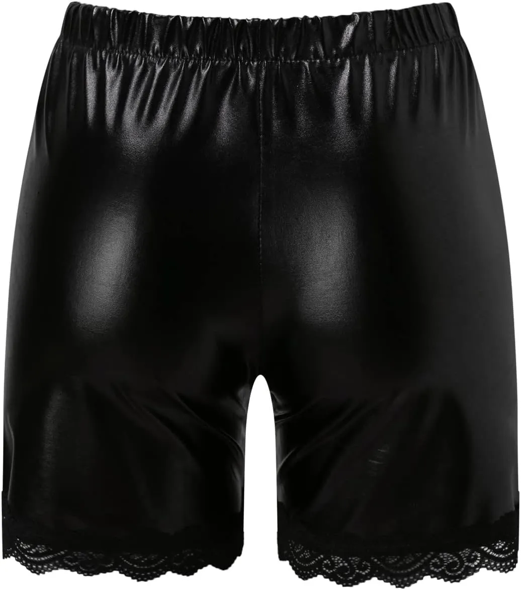 Leather Shorts for Women Bottom Lace High Waisted Elastic Waist Skorts Casual Straight Leg Comfort Lightweight Outfits
