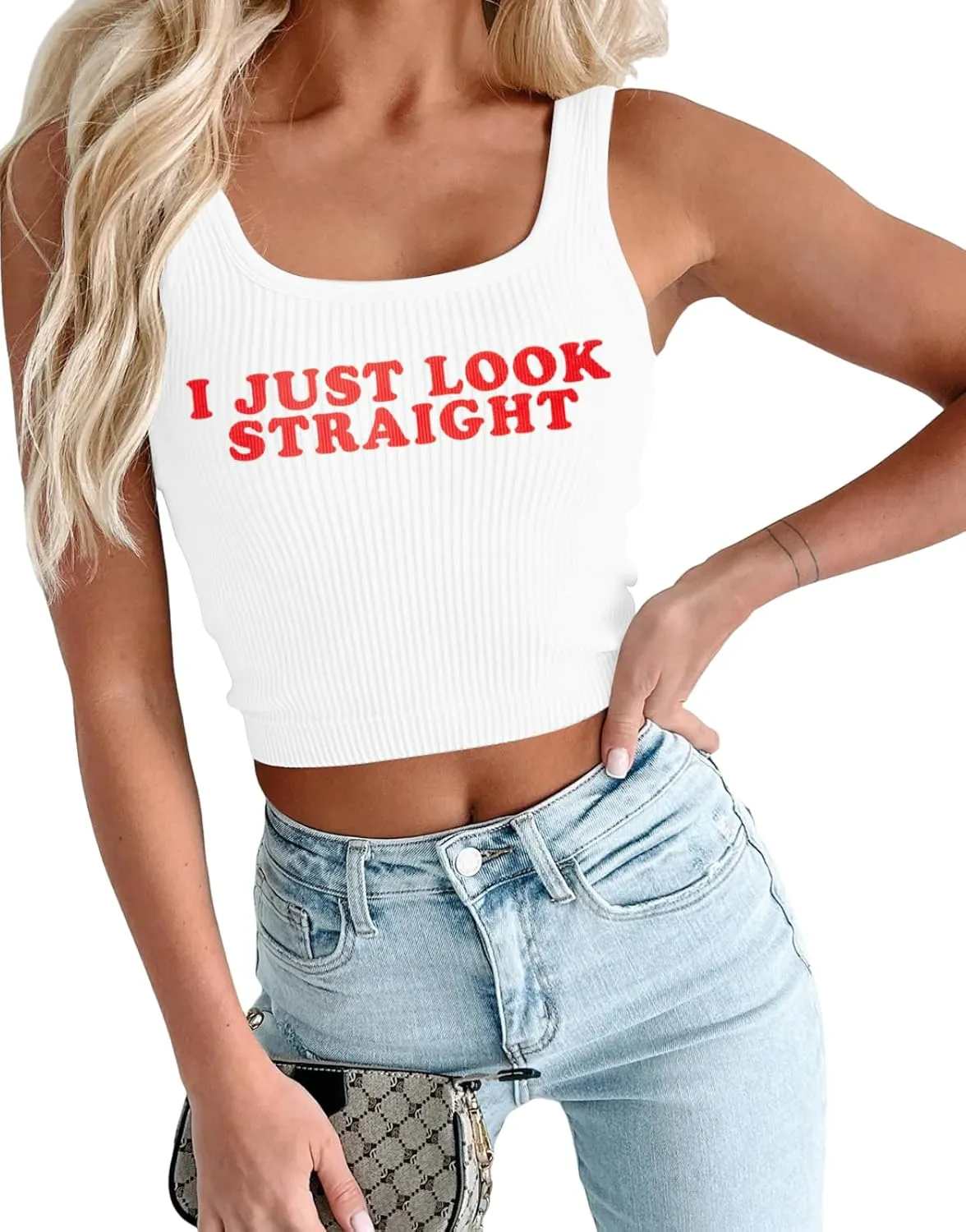 Lesbian Pride Tank Tops Women I Just Look Straight LGBT Gay Pride Month Crop Tanks Funny Lesbian Sleeveless Shirt
