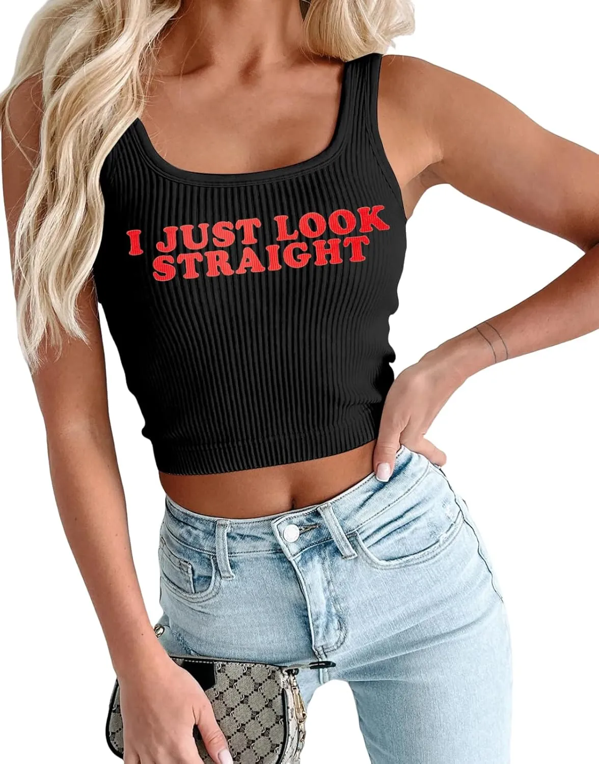 Lesbian Pride Tank Tops Women I Just Look Straight LGBT Gay Pride Month Crop Tanks Funny Lesbian Sleeveless Shirt
