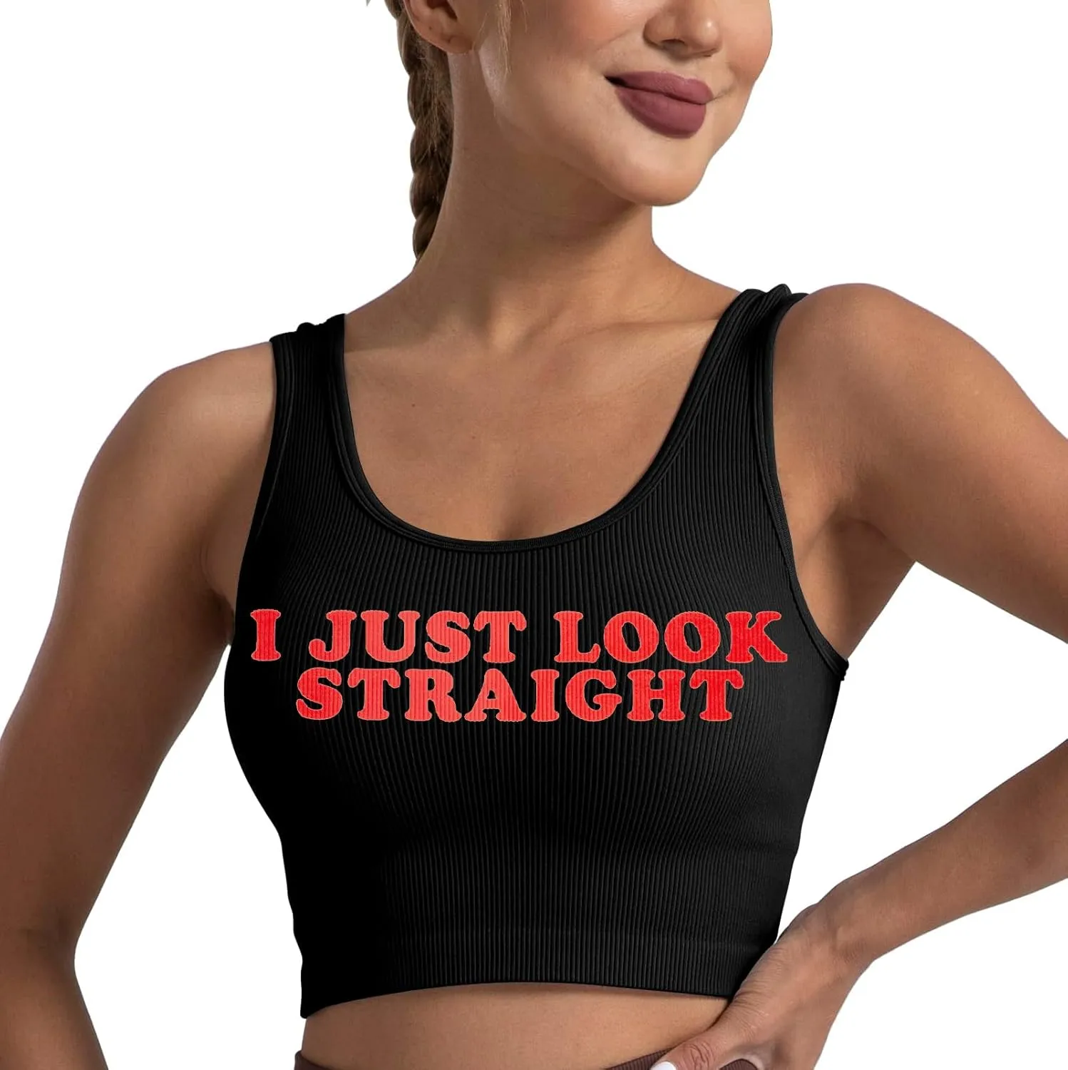 Lesbian Pride Tank Tops Women I Just Look Straight LGBT Gay Pride Month Crop Tanks Funny Lesbian Sleeveless Shirt