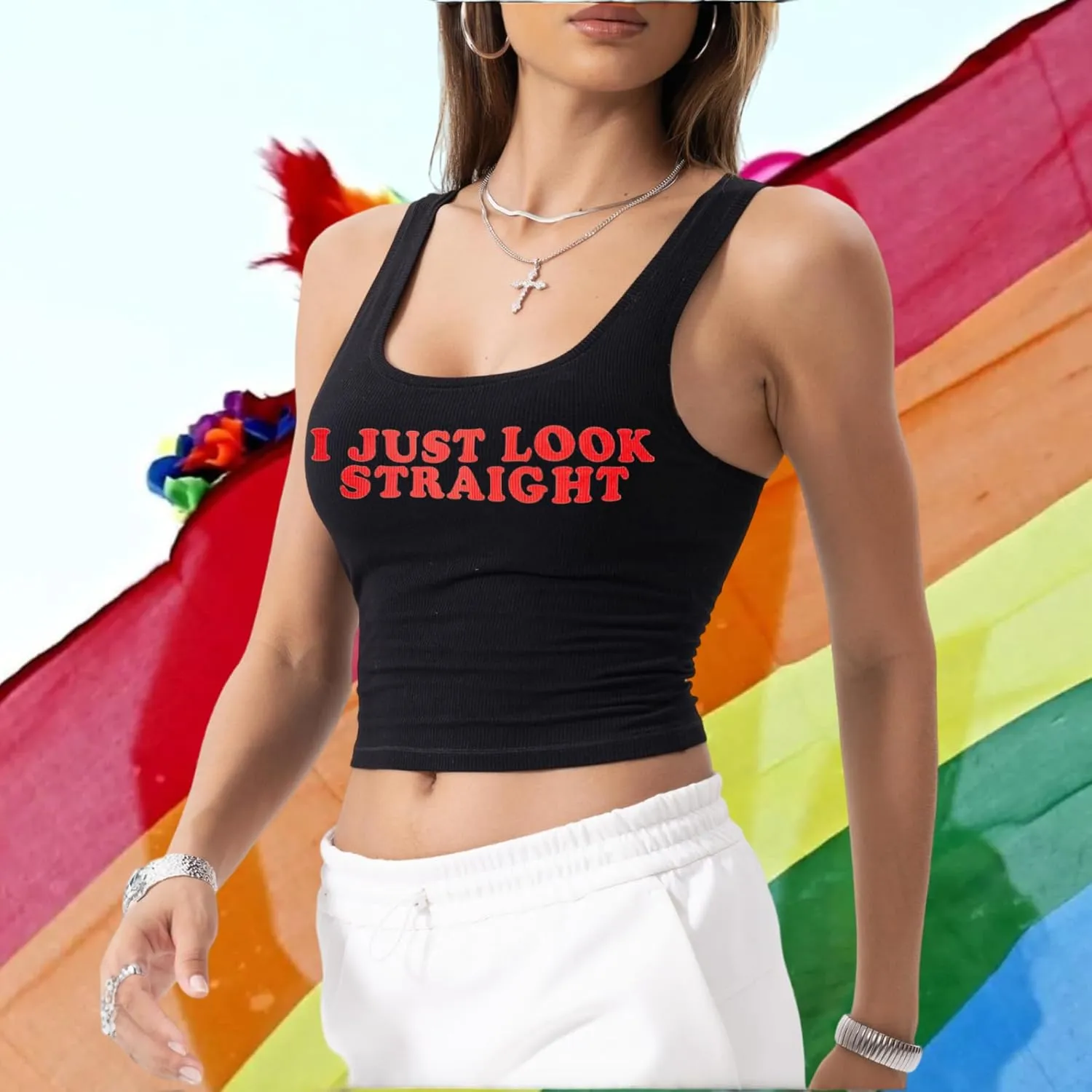 Lesbian Pride Tank Tops Women I Just Look Straight LGBT Gay Pride Month Crop Tanks Funny Lesbian Sleeveless Shirt