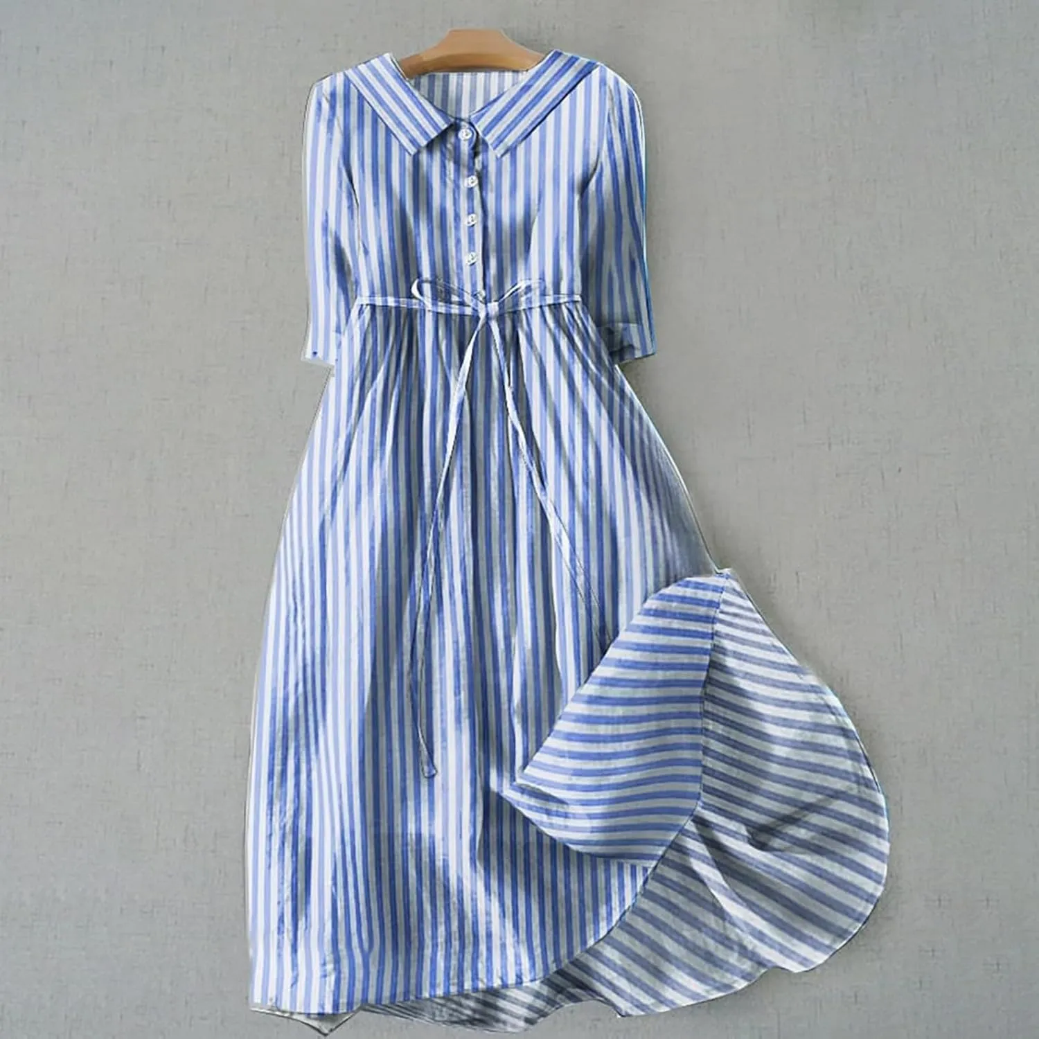 Linen Dresses for Women 2025 Maxi Button Down Plus Size a Line Dress Trendy 3/4 Sleeve Floral Printed Sundress